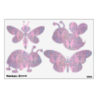 Pretty Pink and Blue Pastel Damask Insects Wall Decal