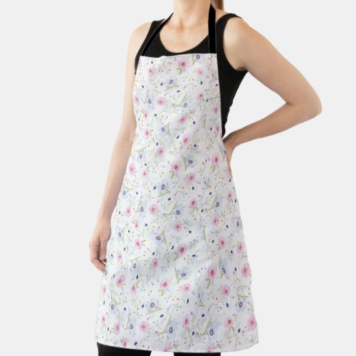 Pretty Pink And Blue Pastel Flowers Apron