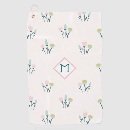 Pretty Pink and Blue Spring Flowers Monogram Golf Towel