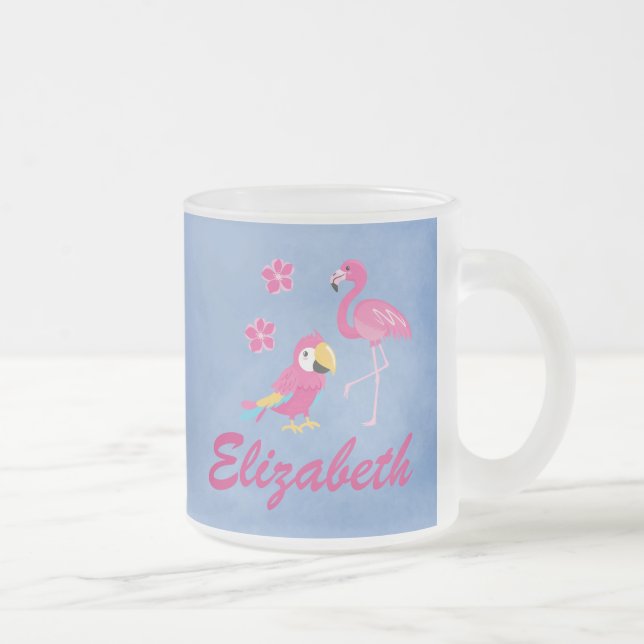 Pretty pink and blue tropical frosted glass coffee mug (Right)