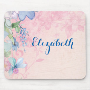 Pretty Pink and Blue Wildflowers Personalized Mouse Pad