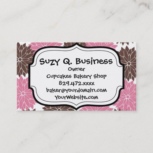 Pretty Pink and Brown Flower Blossoms Floral Print Business Cards