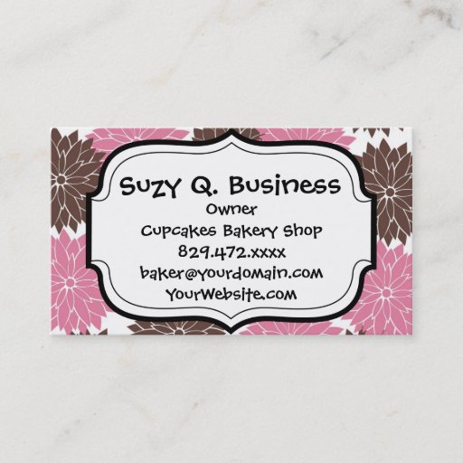 Customizable Pretty Pink and Brown Flower Blossoms Floral Print Business Cards