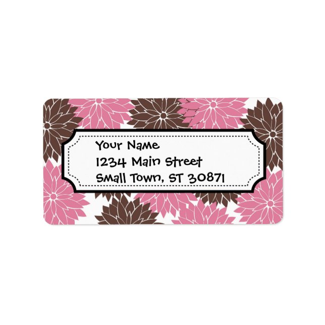 Pretty Pink and Brown Flower Blossoms Floral Print Label (Front)