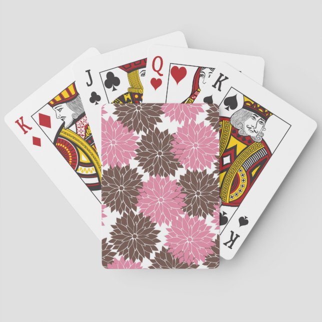 Pretty Pink and Brown Flower Blossoms Floral Print Poker Cards (Back)