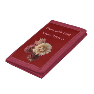 pretty pink and dark red strawflowers with message tri-fold wallet