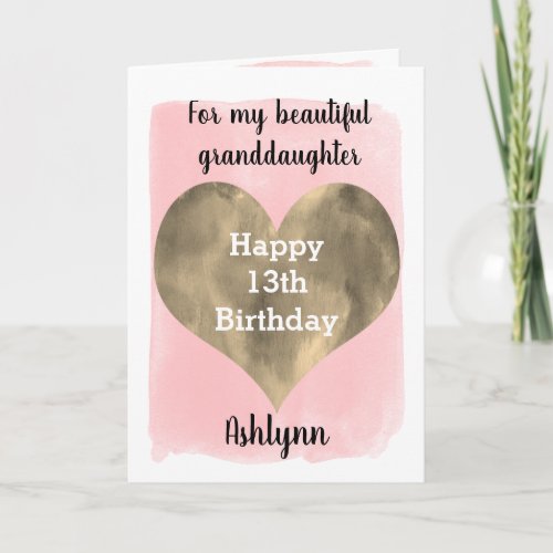 Pretty Pink and Gold 13th Birthday Granddaughter