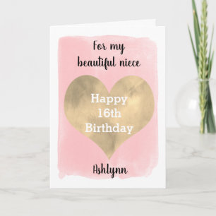Pretty Pink and Gold 16th Birthday Niece Card