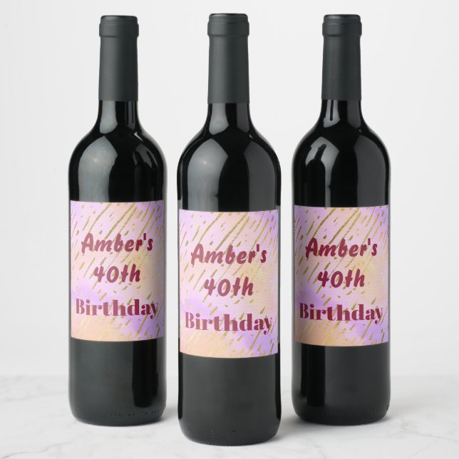 Pretty pink and gold birthday wine label (Bottles)