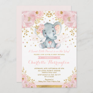 Pretty Pink and Gold Elephant Baby Shower Invitation