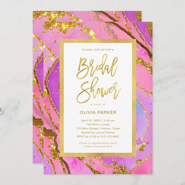 Pretty Pink and Gold Geode | Bridal Shower Invitation (Front/Back)