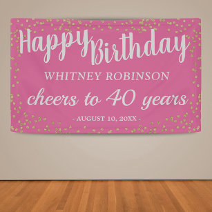 Pretty Pink and Gold Glitter Adult Birthday Banner