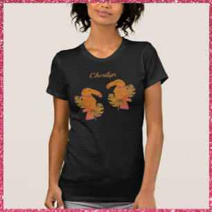 Pretty Pink and Gold Glitter Tropical Toucan Bird T-Shirt