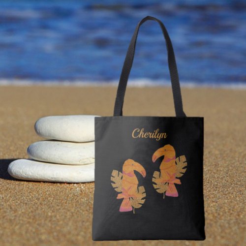 Pretty Pink and Gold Glitter Tropical Toucan Bird Tote Bag