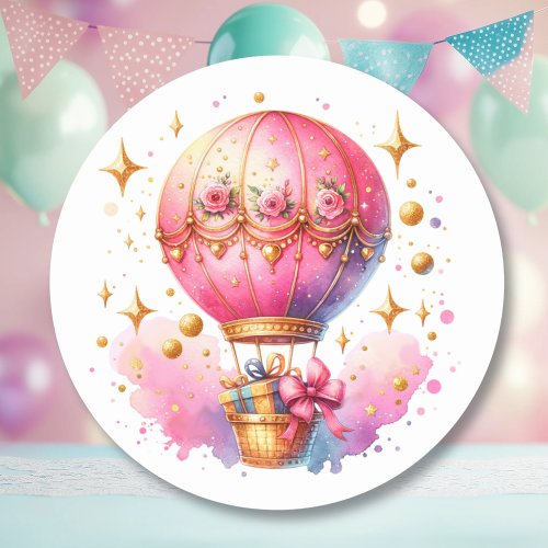 Pretty Pink and Gold Hot Air Balloons  Classic Round Sticker