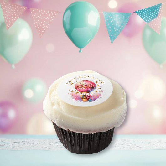 Pretty Pink and Gold Hot Air Balloons Edible Frosting Rounds