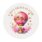 Pretty Pink and Gold Hot Air Balloons Edible Frosting Rounds (Front)