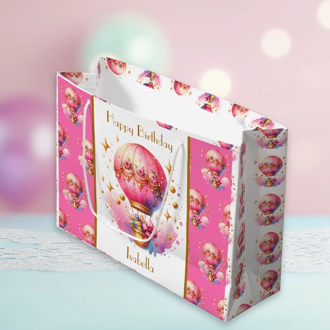 Pretty Pink and Gold Hot Air Balloons Personalized Large Gift Bag (Creator Uploaded)
