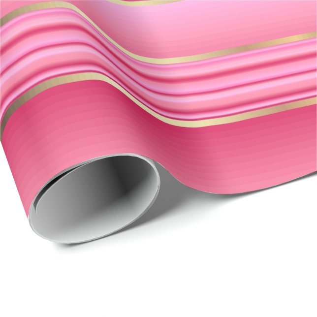 Pretty Pink and Gold Stripes Wrapping Paper (Roll Corner)