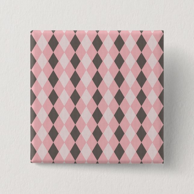 Pretty Pink and Gray Argyle Diamond Pattern Gifts Button (Front)