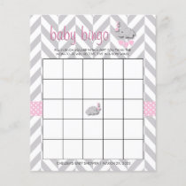 Pretty Pink and Gray Elephant Baby Shower Bingo