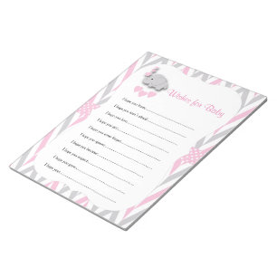 Pretty Pink and Gray Elephant Baby Wishes 2 Notepad
