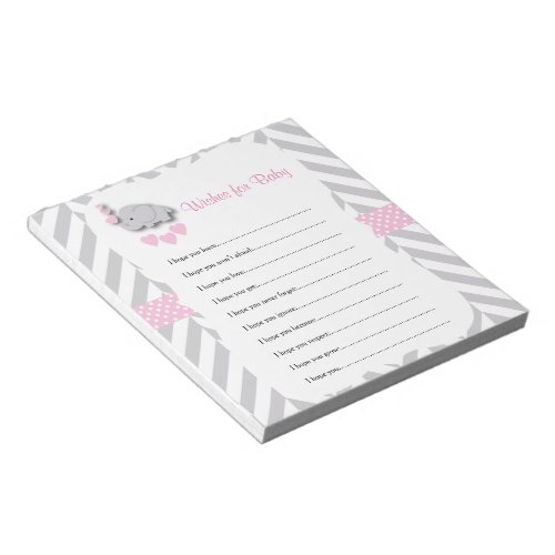 Pretty Pink and Gray Elephant Baby Wishes Notepad