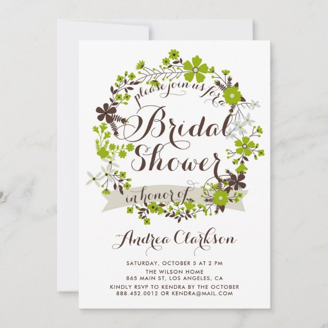 Pretty Pink and Gray Floral Wreath Bridal Shower Invitation (Front)