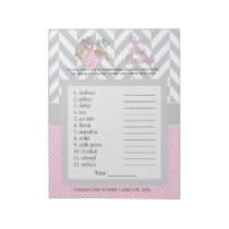 Pretty Pink and Gray Monkey Baby Shower Scramble Notepad
