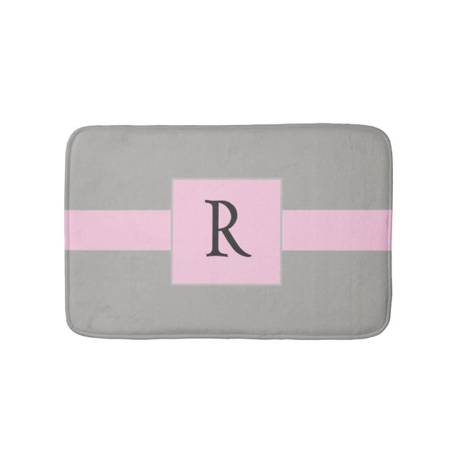 Pretty  Pink and Gray Monogram Bath Mat (Front)