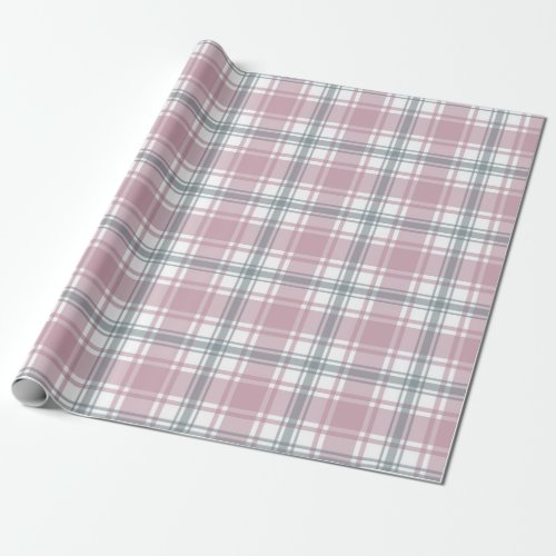 Pretty Pink and Gray Plaid Gift Wrap