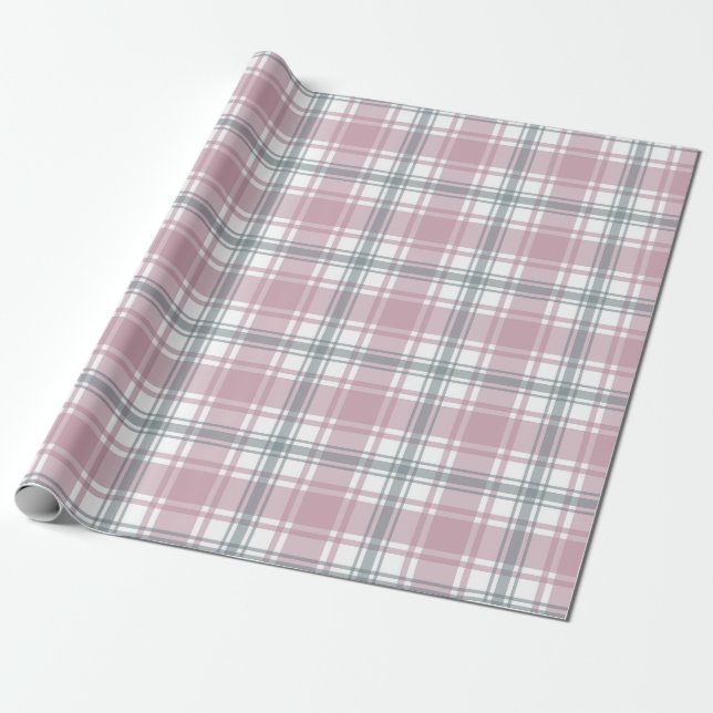 Pretty Pink and Gray Plaid Gift Wrap (Unrolled)