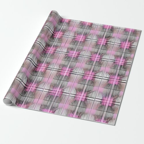 Pretty Pink and Gray Unique Plaid Wrapping Paper