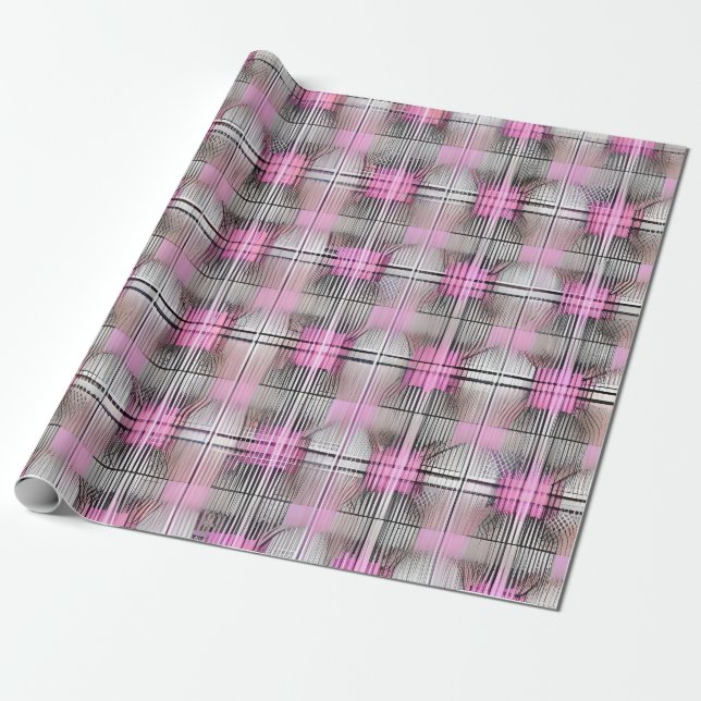 Pretty Pink and Gray Unique Plaid Wrapping Paper (Unrolled)
