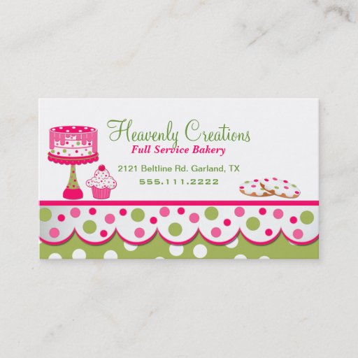 Customizable Pretty Pink and Green Bakery Business Card