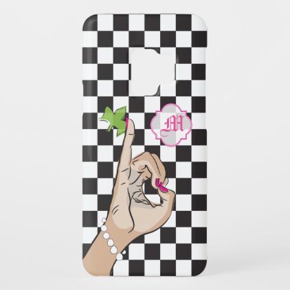 Pretty pink and green checker Case-Mate samsung galaxy s9 case