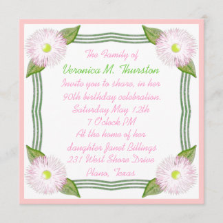 Pretty Pink and Green Floral Birthday Invitation