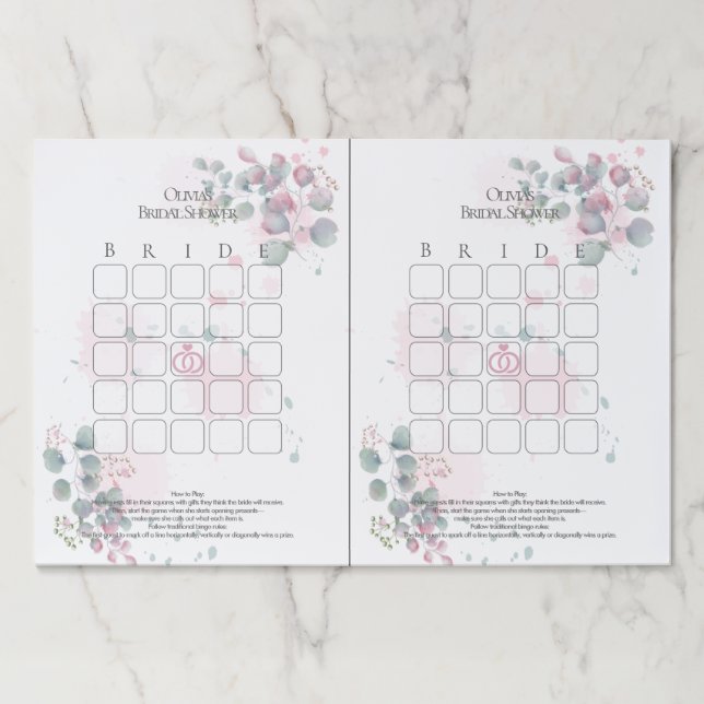 Pretty Pink and Green Foliage Bridal Bingo Paper Pad (Front)