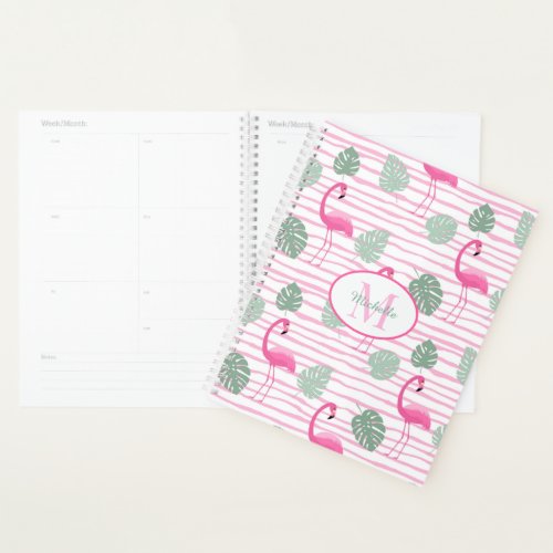 Pretty Pink and Green Personalized Flamingo Planner