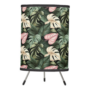PRETTY PINK AND GREEN TROPICAL PLANT LEAVES TRIPOD LAMP