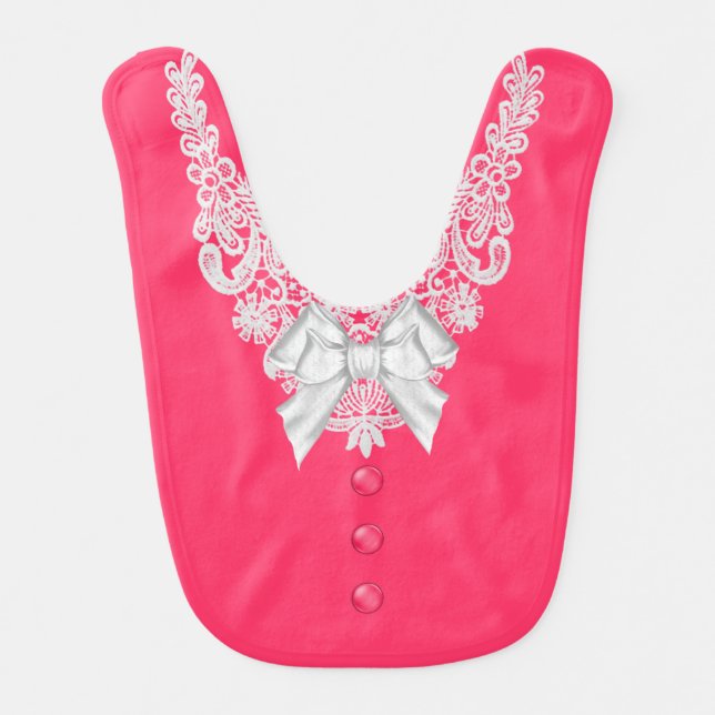 Pretty Pink and Lace Baby Bib (Front)