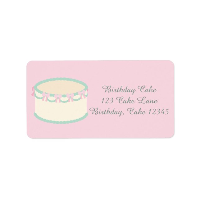Pretty Pink and Light Green Vanilla Birthday Cake Label (Front)