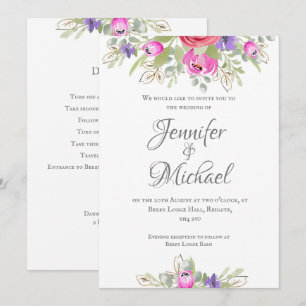 pretty, pink and lilac watercolour tulip floral invitation