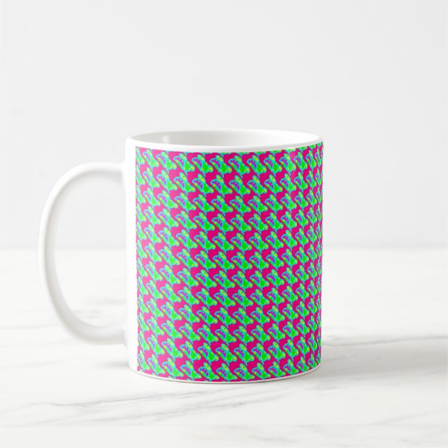 pretty pink and lime green coffee or tea drinking mug (Left)
