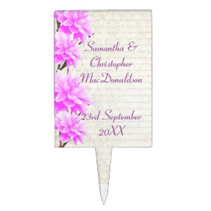 Pretty pink and mauve floral flower wedding cake topper