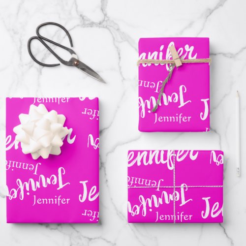 Pretty pink and modern name pattern wrapping paper sheets
