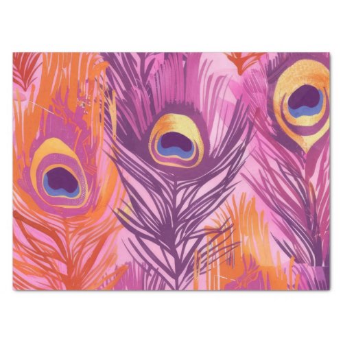 Pretty Pink and Orange Peacock Feather Pattern Tissue Paper