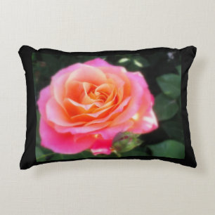 Pretty Pink and Orange Rose Macro Photo Accent Pillow