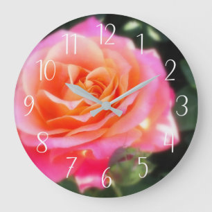 Pretty Pink and Orange Rose Macro Photo Large Clock