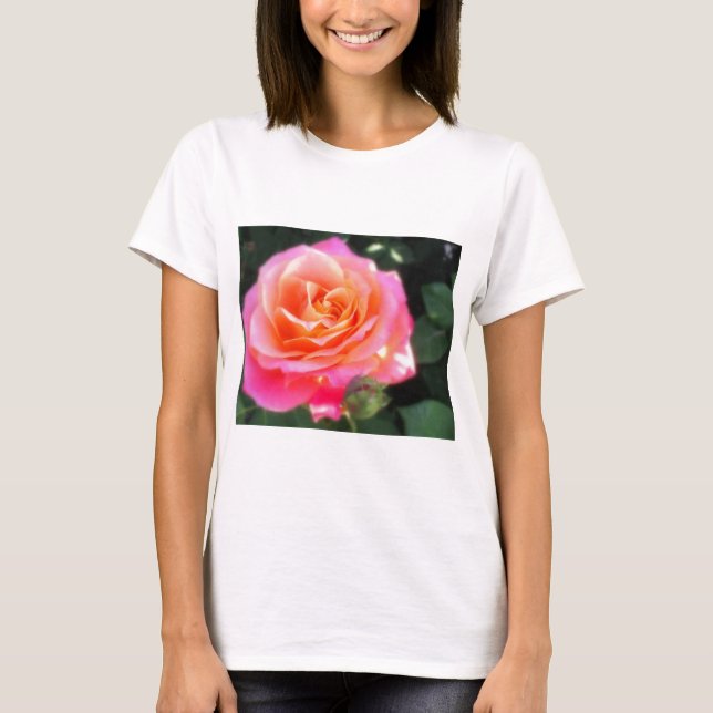 Pretty Pink and Orange Rose Macro Photo T-Shirt (Front)
